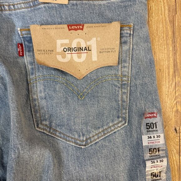 Levis 501 Original Stretch Button Fly Jeans Light Wash 36X30 NEW NWT - Picture 6 of 14